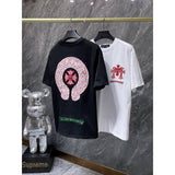 Ch hip-hop t-shirts - couple's ch horseshoe cross 3d appliqué embroidered short sleeve american style loose fit casual trendy tee