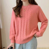 Women Knitwear Autumn Winter Retro Twist round Neck Sweater Loose Sweater