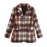Women Suits Spring and Autumn Print Long Sleeve Plaid Blazer