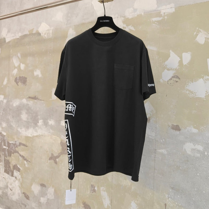 Ch hip-hop t shirts american ch crow scroll sanskrit logo printing t-shirt short-sleeved daily easiest for match round neck casual high street
