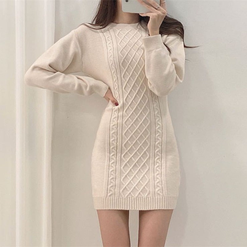 Women Maxi Dress Autumn Winter Sexy Midriff Outfit round Neck Dress