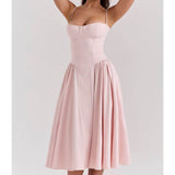 Women Dresses Summer Retro Spaghetti Straps Dress Backless Midi Dress (Xds0414)