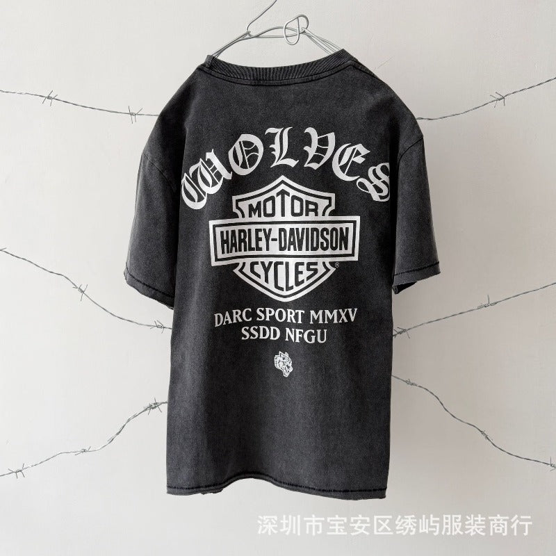 saint m t shirts s.m harley wolf head graphic crew neck pullover short sleeve t-shirt