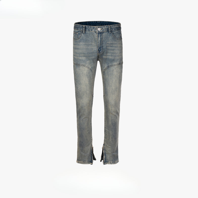 MIJKO Men Vintage Pants MIJKO Women's Men's Trousers Old Slim Fit Zipper Pants Jeans
