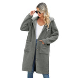 Women Trench Coat Autumn and Winter Long Single-Breasted Lapel Pocket Solid Color Plush Coat Jacket