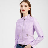 Red Leather Jacket Spring and Autumn Stand Collar Lady Leather Jacket