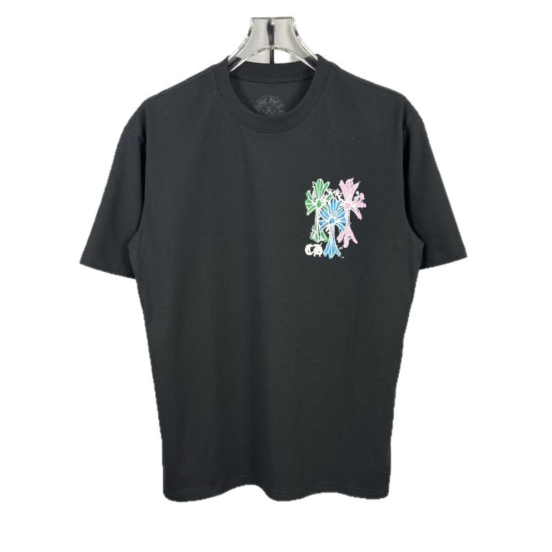 Ch hip-hop t shirts american chcouple rainbow ink horseshoe sanskrit cross logo high street