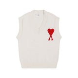Ami heart jacquard v-neck knit vest - women's fall/winter loose fit outerwear - versatile sweater vest - blue/pink (couple's style)