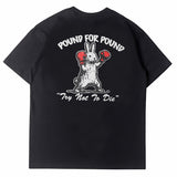 Hip-hop t-shirts: american high street style, short sleeve, cute boxing rabbit cartoon print, loose fit, crew neck, trendy short sleeve tee