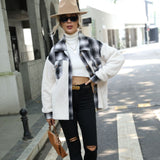 Women Trench Coat Double-Sided Velvet Plaid Stitching Breasted Long Sleeve Plaid Lapel Plush Coat