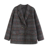 Women Suits Autumn and Winter Long Sleeve Commuter Plaid Suit Double Breasted Woolen Coat