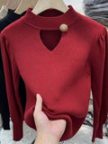 Women Knitwear Autumn and Winter Hollow round Neck Sweater
