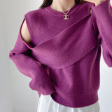 Women Sweater Knitwear off-Shoulder Sweater Autumn Irregular Thickened Knitting Top