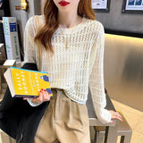 Women Knitted Pullover Cutout Blouse Hollow Sweater