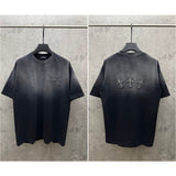 Ch hip-hop t shirts spring and summer ch american style washed patch spray horse embroidery couple short sleeve high street trendy