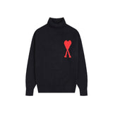Ami high collar knitting shirt fall and winterheattechlong sleeves big heart jacquard topspulloversweater wool couple wedding