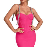 Women's Evening Dress Bandage Dress Sling Tassel Rhinestone Slim Fit Sheath Bandage One-Piece Dress