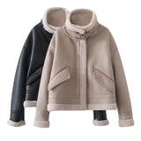 Women Leather Jacket Foreign Trade Locomotive Short PU Leather Faux Lamb Fur Coat