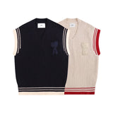 Amiaraunrif heart jacquard sleeveless knit vest - versatile outerwear top for autumn