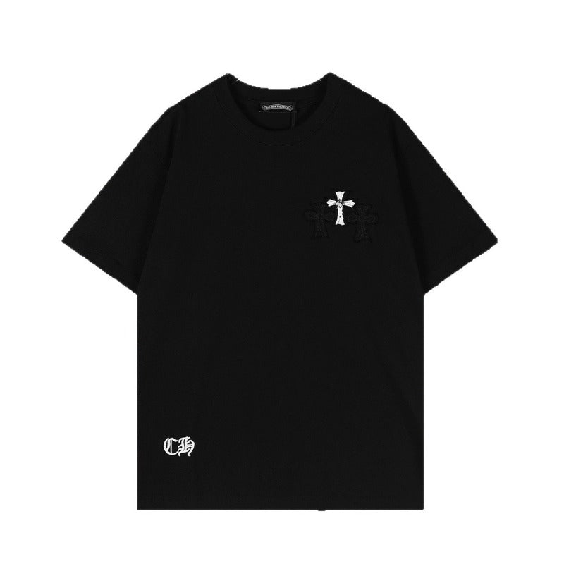 Ch hip-hop t shirts chstereo burnt flower patch embroidery heavy industry hardware design high street easiest for match