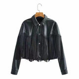 Women Leather Jacket Spring Lapel Imitation Leather Long Sleeve Baggy Coat