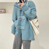 Women Knitted Cardigan Hooded Cable-Knit Sweater Coat Female Autumn and Winter Loose Knitted Cardigan