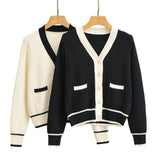 Women Sweater Knitwear Fall/Winter Classic Style Contrast Color V-neck Knitted Cardigan