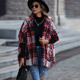 Women Trench Coat Casual Plush Women's Hooded Half Sleeve Loose Scottish Style Plaid Buckle-Free Coat
