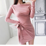 Women Maxi Dress Autumn and Winter Sheath Slim-Fit Long Sleeve Dress