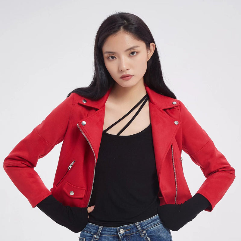 Women Jacket Autumn and Winter Suede Lapel Motorcycle Jacket