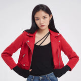 Women Jacket Autumn and Winter Suede Lapel Motorcycle Jacket