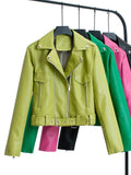 Women Leather Jacket PU Leather Women's Short Slim Jacket Motorcycle Leisure Leather Jacket