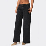 Women pants european and american exportloose wide-leg silhouette niche style women's studded double knee slightly flared workwearjeanscasualstraight-leg pants for women