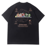 Hip-hop t-shirts: american high street style, short sleeve, cartoon print, relaxed fit, crew neck, trendy tee