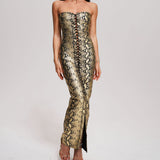 Women Evening Dress Python Print Long Dress Bandage Sexy Slit Dress