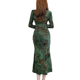 Women Maxi Dress Spring Long Sleeve Velvet Sheath Dress