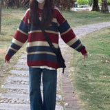 Women Knitwear Autumn and Winter Striped round Neck Sweater Loose Sweater