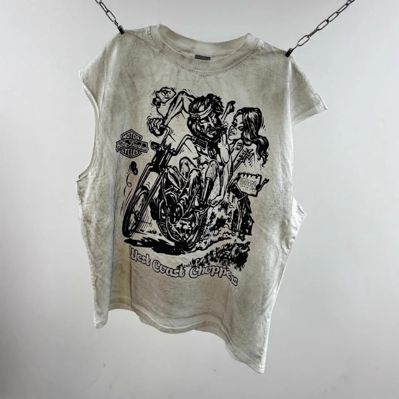 saint m t shirts s.m cartoon harley pattern crew neck pullover tank top
