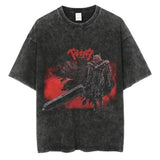 2024Berserk Print T Shirt Men Vintage Washed T-Shirt Anime