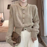 Women Knitted Cardigan Autumn and Winter Knitting Cardigan Top Loose round Neck Sweater Coat