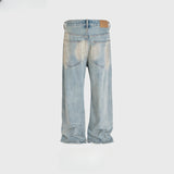 MIJKO Men's Vintage Pants MIJKO Ripped Pants Men's and Women's Graffiti Straight Jeans