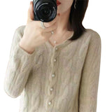 Women Knitwear Spring and Autumn Retro Twist V-neck Sweater Loose Knitted Cardigan