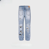 MIJKO Men's Vintage Pants MIJKO Trousers Men's and Women's Straight Wash Slim-Fit Jeans