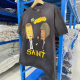 saint m t shirts s.m cartoon suit portrait pattern crew neck pullover short sleeve one-piece