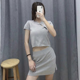 Women Sweater Knitwear Retro V-neck High Waist Exposed Navel Knitted T-shirt Sheath Skirt Suit