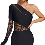 Women Evening Dress Fall/Winter Sexy Lace Cutout Slim Fit Bandage One-Piece Dress