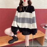Women Knitwear Autumn and Winter Striped round Neck Sweater Loose Sweater