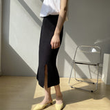Women Knitted Skirt Slit Knitted Skirt