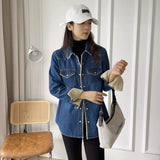 Women Jacket Autumn and Winter Loose Vintage Fleece-Lined Denim Shirt