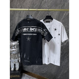 Ch hip-hop t shirts high version ch short sleeve snowflake five-pointed star horizontal axis sanskrit lettering film casual american style